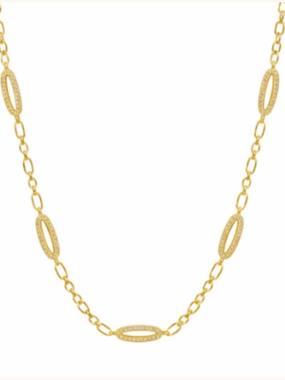 Freida Rothman Signature Oval Pavé Station Chain Link Necklace in Gold - NWT